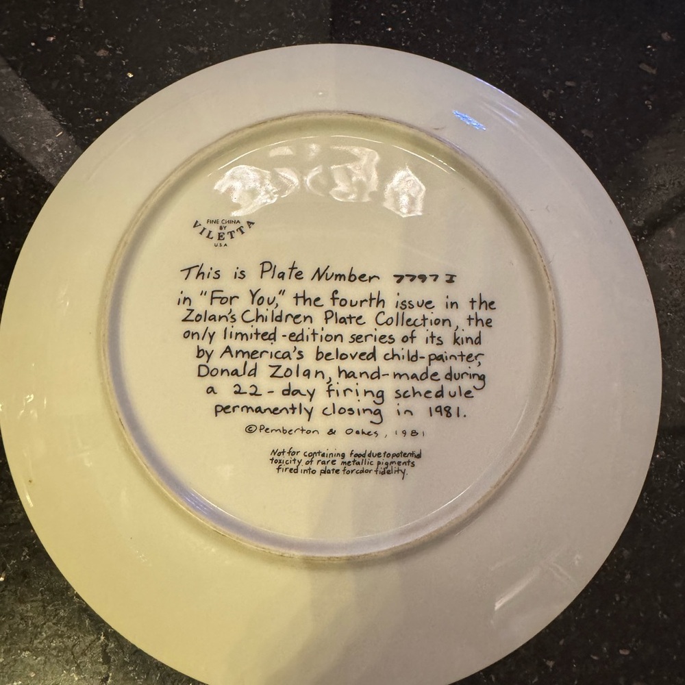 Donald Zolan “For You” collector plate 1981 vintage edition. Excellent - Picture 2 of 2